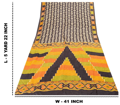 Sanskriti Vintage Craft Supply Patola IkatPrint Black Pure Silk Sarees 5+YD Sari