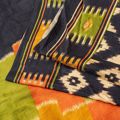 Sanskriti Vintage Craft Supply Patola IkatPrint Black Pure Silk Sarees 5+YD Sari