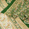 Sanskriti Vintage Sarees Green Pure Silk Floral Print 6+YD Sari QuiltingMaterial