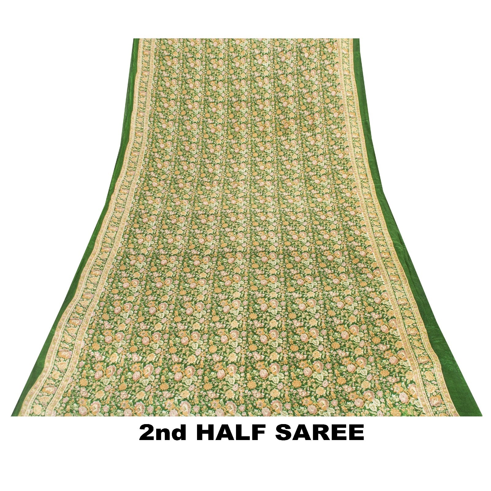 Sanskriti Vintage Sarees Green Pure Silk Floral Print 6+YD Sari QuiltingMaterial