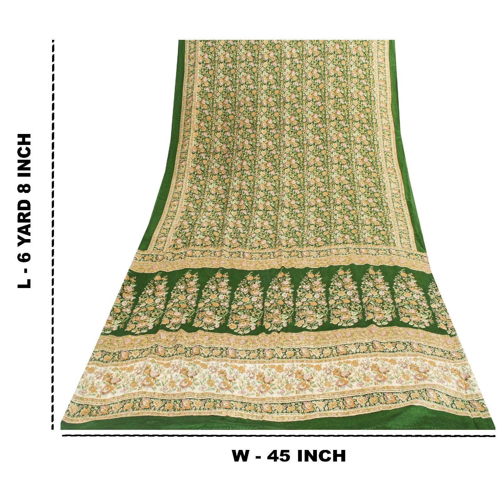 Sanskriti Vintage Sarees Green Pure Silk Floral Print 6+YD Sari QuiltingMaterial