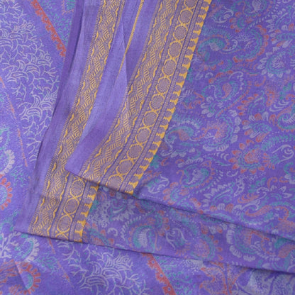 Sanskriti Vintage Sarees Purple Pure Silk Floral Print 5+YD Sari Remnant Fabric