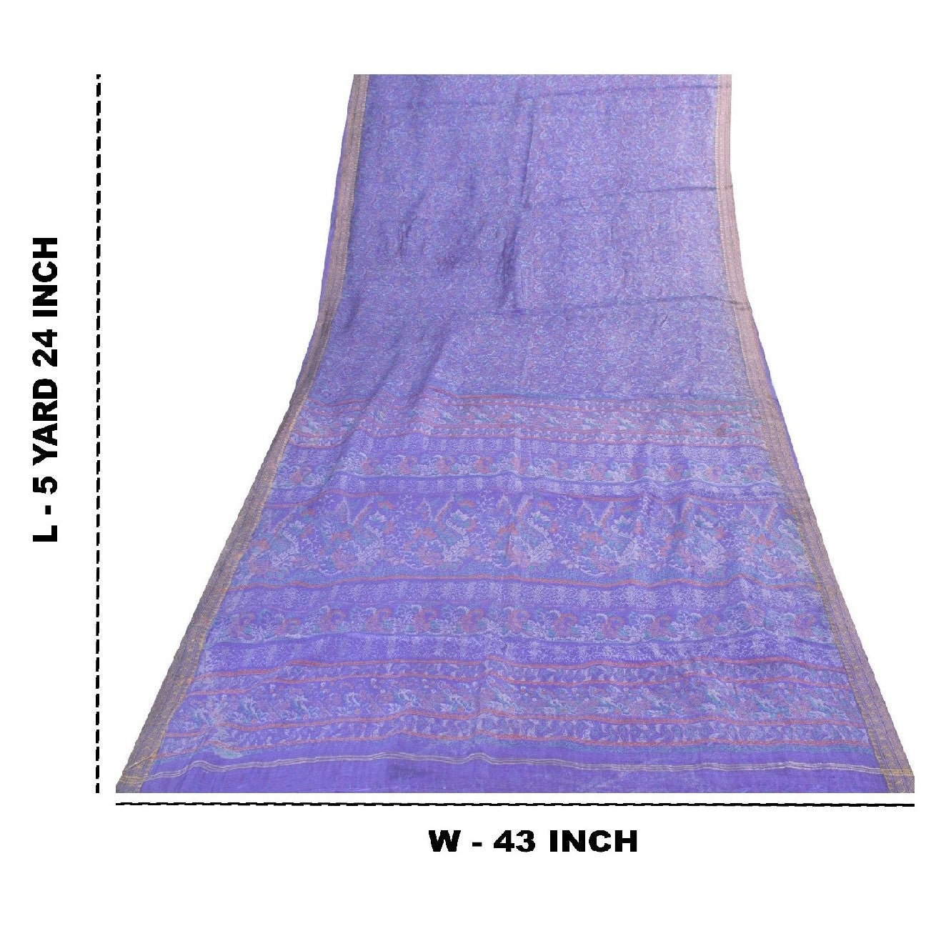 Sanskriti Vintage Sarees Purple Pure Silk Floral Print 5+YD Sari Remnant Fabric