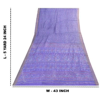 Sanskriti Vintage Sarees Purple Pure Silk Floral Print 5+YD Sari Remnant Fabric