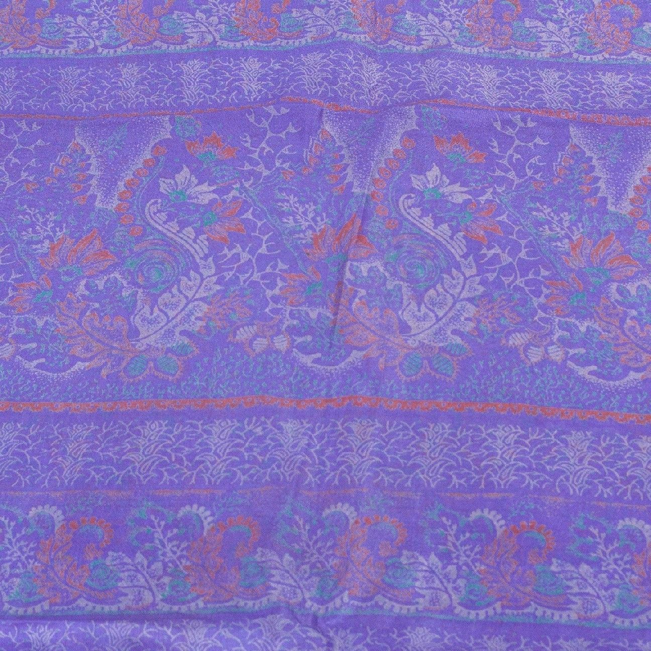 Sanskriti Vintage Sarees Purple Pure Silk Floral Print 5+YD Sari Remnant Fabric