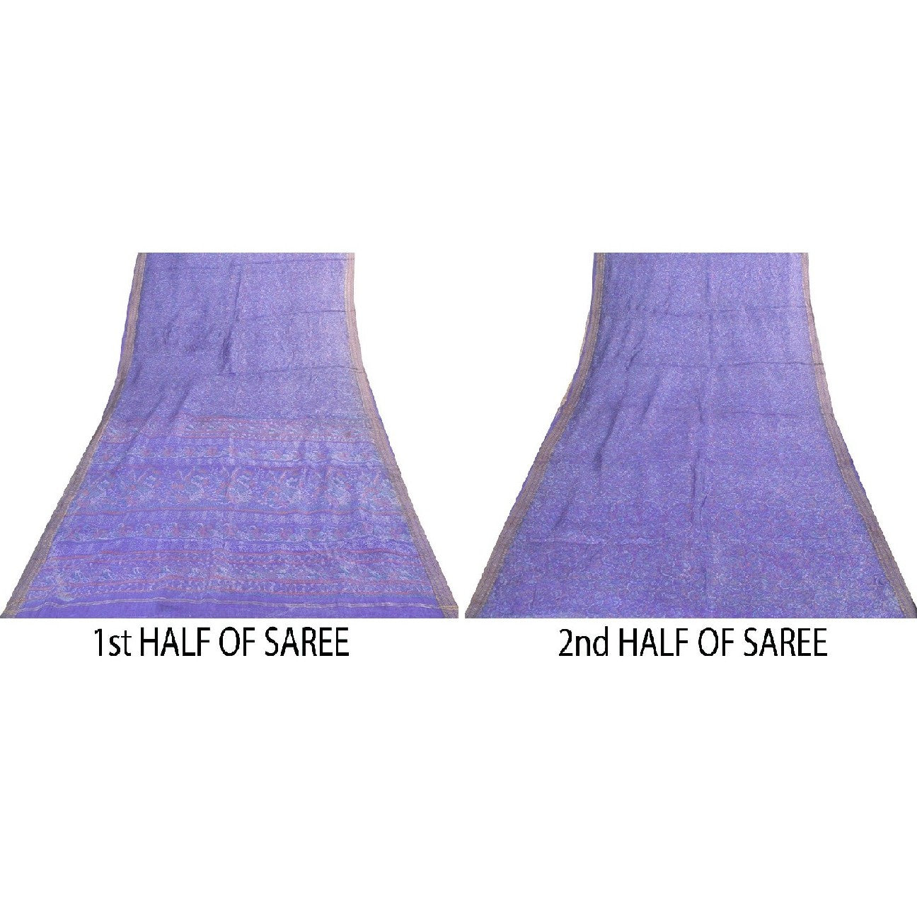 Sanskriti Vintage Sarees Purple Pure Silk Floral Print 5+YD Sari Remnant Fabric