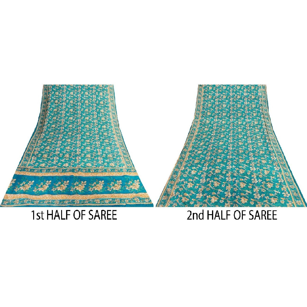 Sanskriti Vintage Sarees Blue 100%Pure Silk Floral Print 5+YD Eco-Friendly Sari