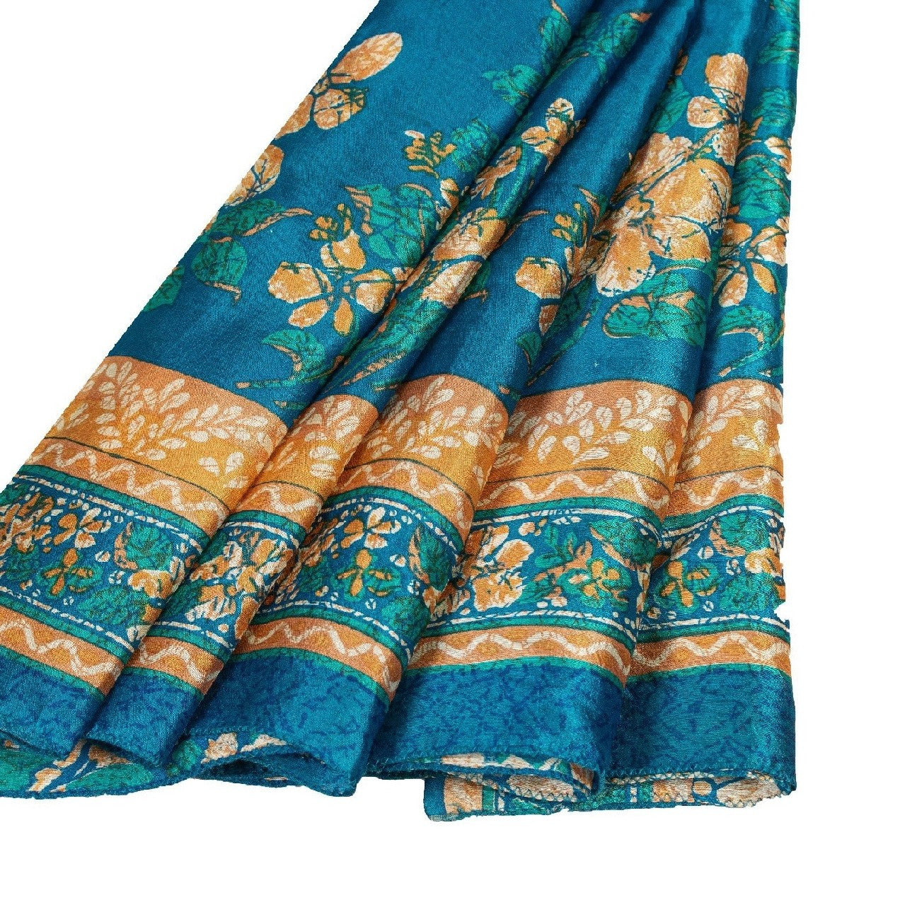 Sanskriti Vintage Sarees Blue 100%Pure Silk Floral Print 5+YD Eco-Friendly Sari
