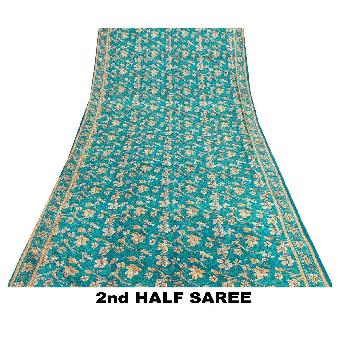 Sanskriti Vintage Sarees Blue 100%Pure Silk Floral Print 5+YD Eco-Friendly Sari