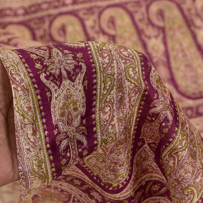 Sanskriti Vintage Sarees Ivory Pure Silk Paisley Print 6+YD Sari For Crafters