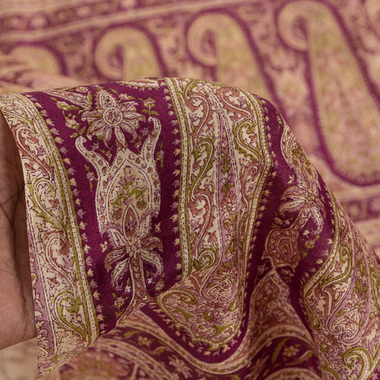 Sanskriti Vintage Sarees Ivory Pure Silk Paisley Print 6+YD Sari For Crafters