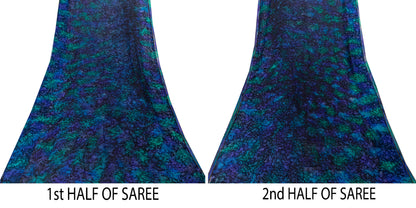 Sanskriti Vintage Sari Blue Pure Chiffon Marble Effect DigitalPrint Saree 5.5 YD