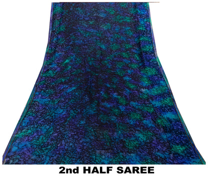 Sanskriti Vintage Sari Blue Pure Chiffon Marble Effect DigitalPrint Saree 5.5 YD