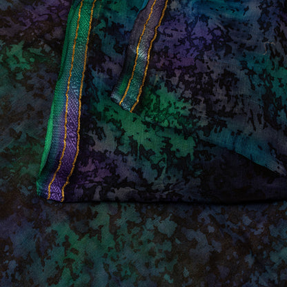 Sanskriti Vintage Sari Blue Pure Chiffon Marble Effect DigitalPrint Saree 5.5 YD