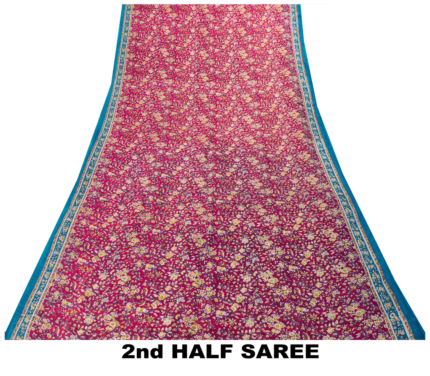Sanskriti Vintage Sari Pink & Blue Pure Silk Digital Block Printed Saree 5.5Yard