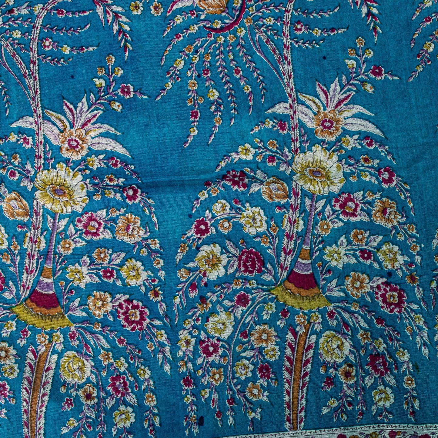 Sanskriti Vintage Sari Pink & Blue Pure Silk Digital Block Printed Saree 5.5Yard