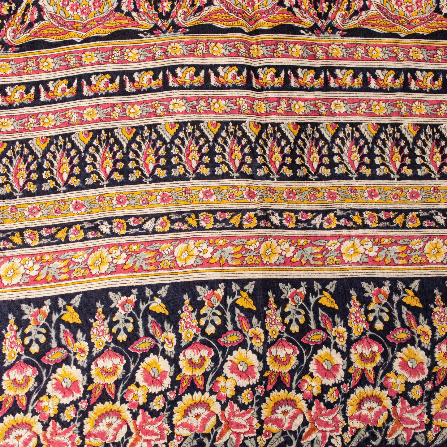 Sanskriti Vintage Sari Soft Cream-Black Pure Silk Rotary Print FloralSaree 5.5Yd