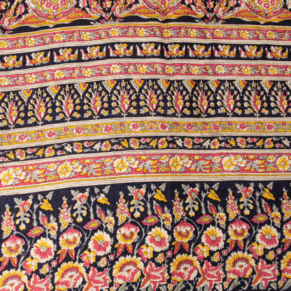 Sanskriti Vintage Sari Soft Cream-Black Pure Silk Rotary Print FloralSaree 5.5Yd