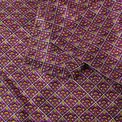 Sanskriti Vintage Purple Pure Silk Sari Floral Screen Print Floral Saree 5.5Yard