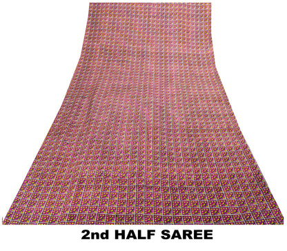 Sanskriti Vintage Purple Pure Silk Sari Floral Screen Print Floral Saree 5.5Yard