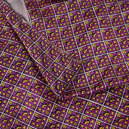 Sanskriti Vintage Purple Pure Silk Sari Floral Screen Print Floral Saree 5.5Yard