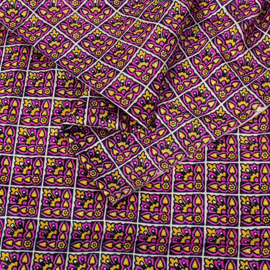 Sanskriti Vintage Purple Pure Silk Sari Floral Screen Print Floral Saree 5.5Yard