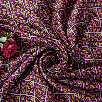 Sanskriti Vintage Purple Pure Silk Sari Floral Screen Print Floral Saree 5.5Yard