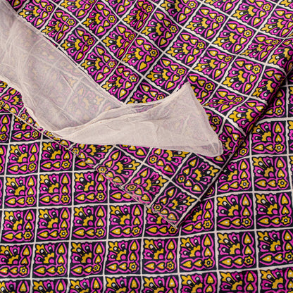 Sanskriti Vintage Purple Pure Silk Sari Floral Screen Print Floral Saree 5.5Yard