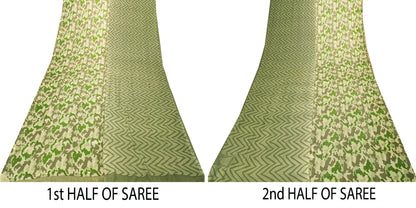 Sanskriti Vintage Olive Green Pure Silk Sari Abstract Print Saree 5.5 YD Craft