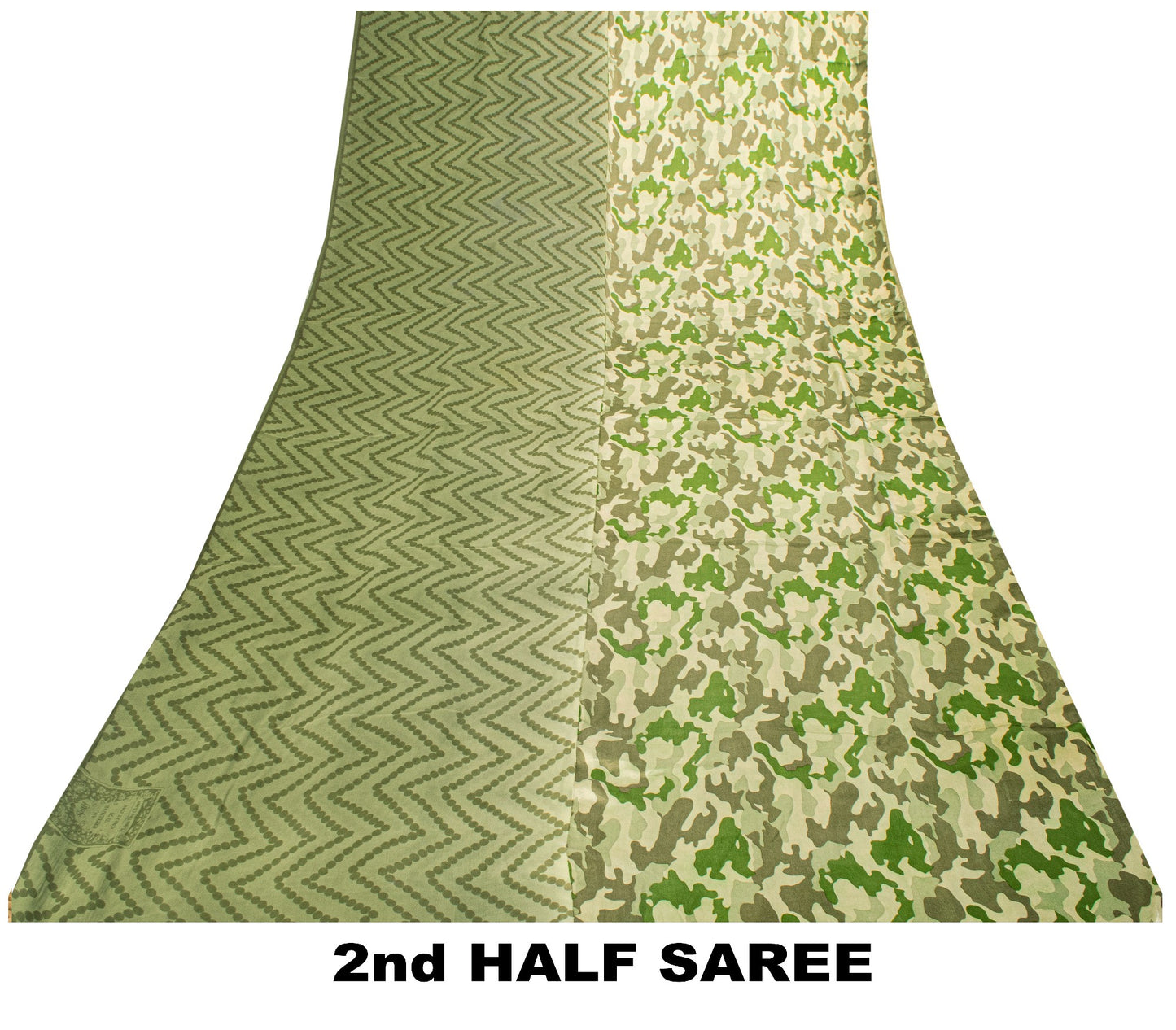 Sanskriti Vintage Olive Green Pure Silk Sari Abstract Print Saree 5.5 YD Craft