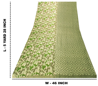 Sanskriti Vintage Olive Green Pure Silk Sari Abstract Print Saree 5.5 YD Craft