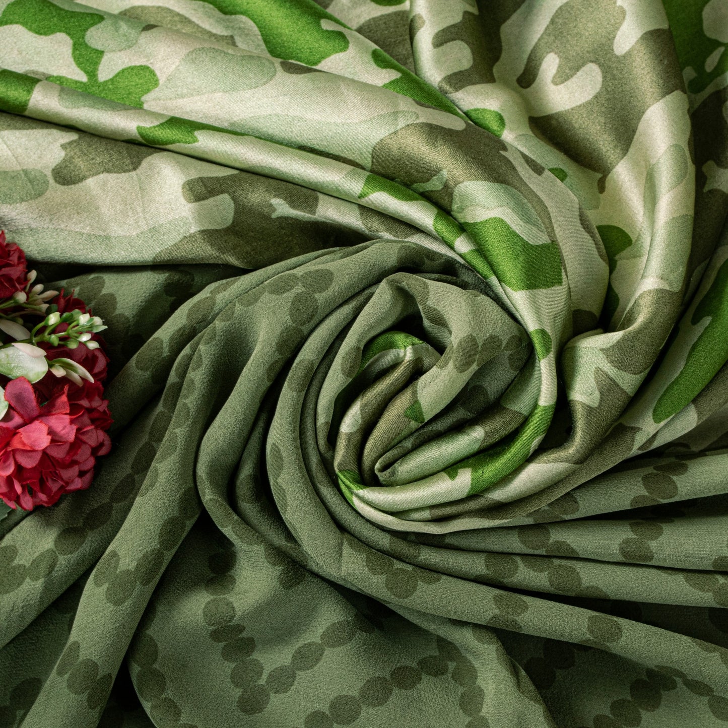 Sanskriti Vintage Olive Green Pure Silk Sari Abstract Print Saree 5.5 YD Craft