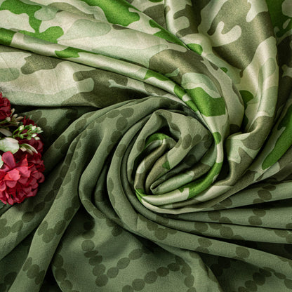 Sanskriti Vintage Olive Green Pure Silk Sari Abstract Print Saree 5.5 YD Craft