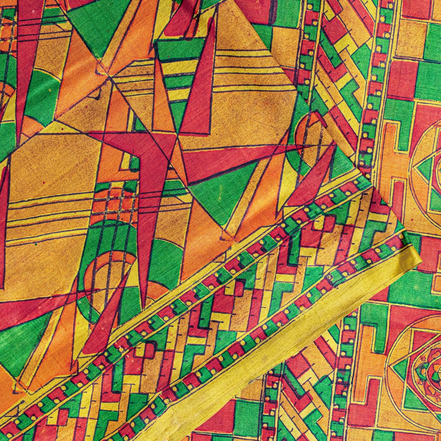 Sanskriti Vintage Sari Soft Yellow iPure Silk Rotary Print Geometric Saree 6+Yd