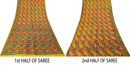 Sanskriti Vintage Sari Soft Yellow iPure Silk Rotary Print Geometric Saree 6+Yd