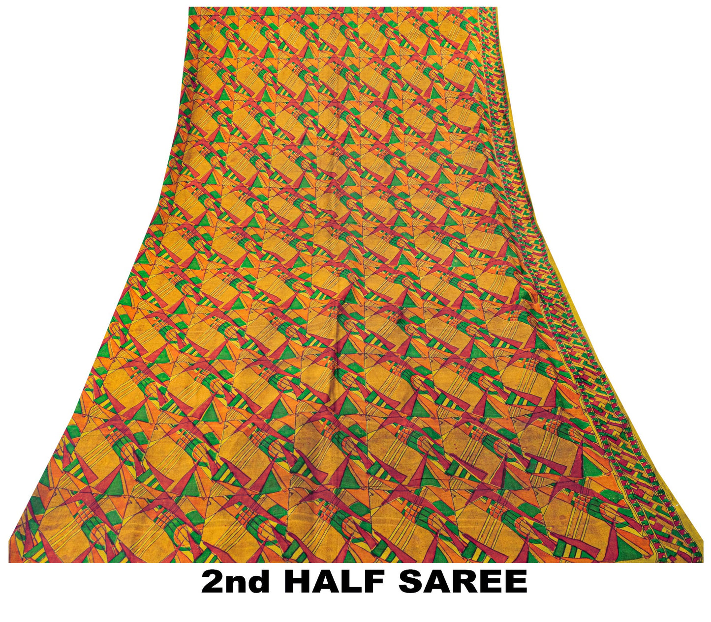 Sanskriti Vintage Sari Soft Yellow iPure Silk Rotary Print Geometric Saree 6+Yd