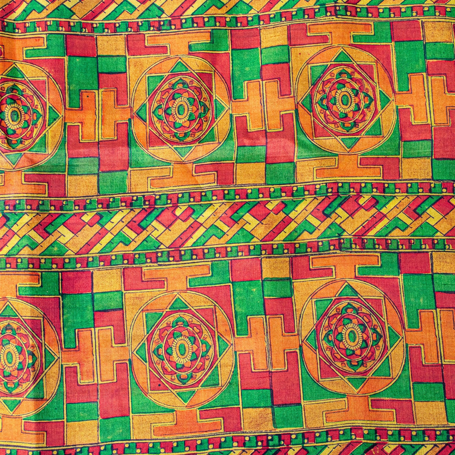 Sanskriti Vintage Sari Soft Yellow iPure Silk Rotary Print Geometric Saree 6+Yd