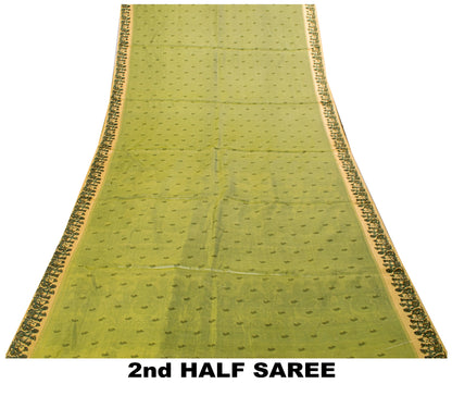 Sanskriti Vintage Sari Green Soft Pure Silk Kalamakari Digital Print Saree 5.5Yd
