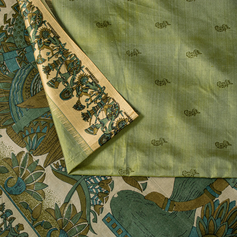 Sanskriti Vintage Sari Green Soft Pure Silk Kalamakari Digital Print Saree 5.5Yd