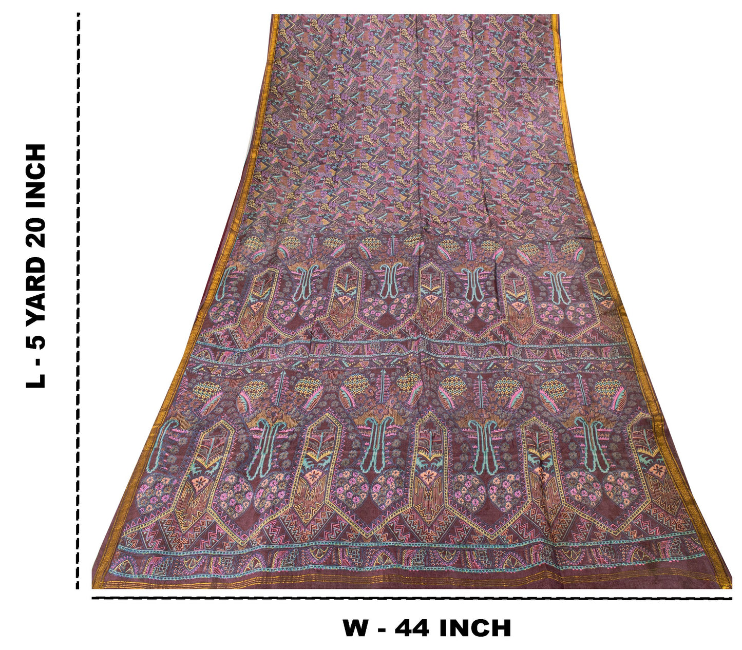 Sanskriti Vintage Purple Soft Pure Silk Sari Paisley Geometric Print Saree 5.5Yd