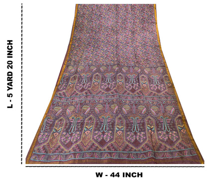Sanskriti Vintage Purple Soft Pure Silk Sari Paisley Geometric Print Saree 5.5Yd