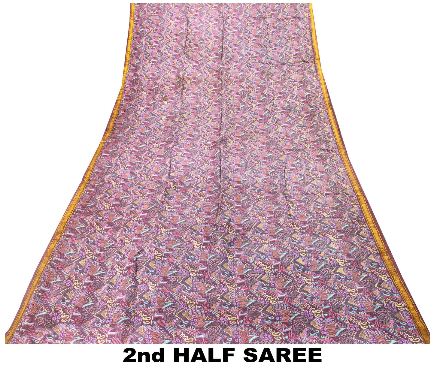 Sanskriti Vintage Purple Soft Pure Silk Sari Paisley Geometric Print Saree 5.5Yd