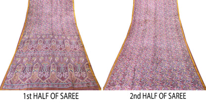 Sanskriti Vintage Purple Soft Pure Silk Sari Paisley Geometric Print Saree 5.5Yd