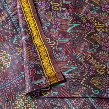 Sanskriti Vintage Purple Soft Pure Silk Sari Paisley Geometric Print Saree 5.5Yd