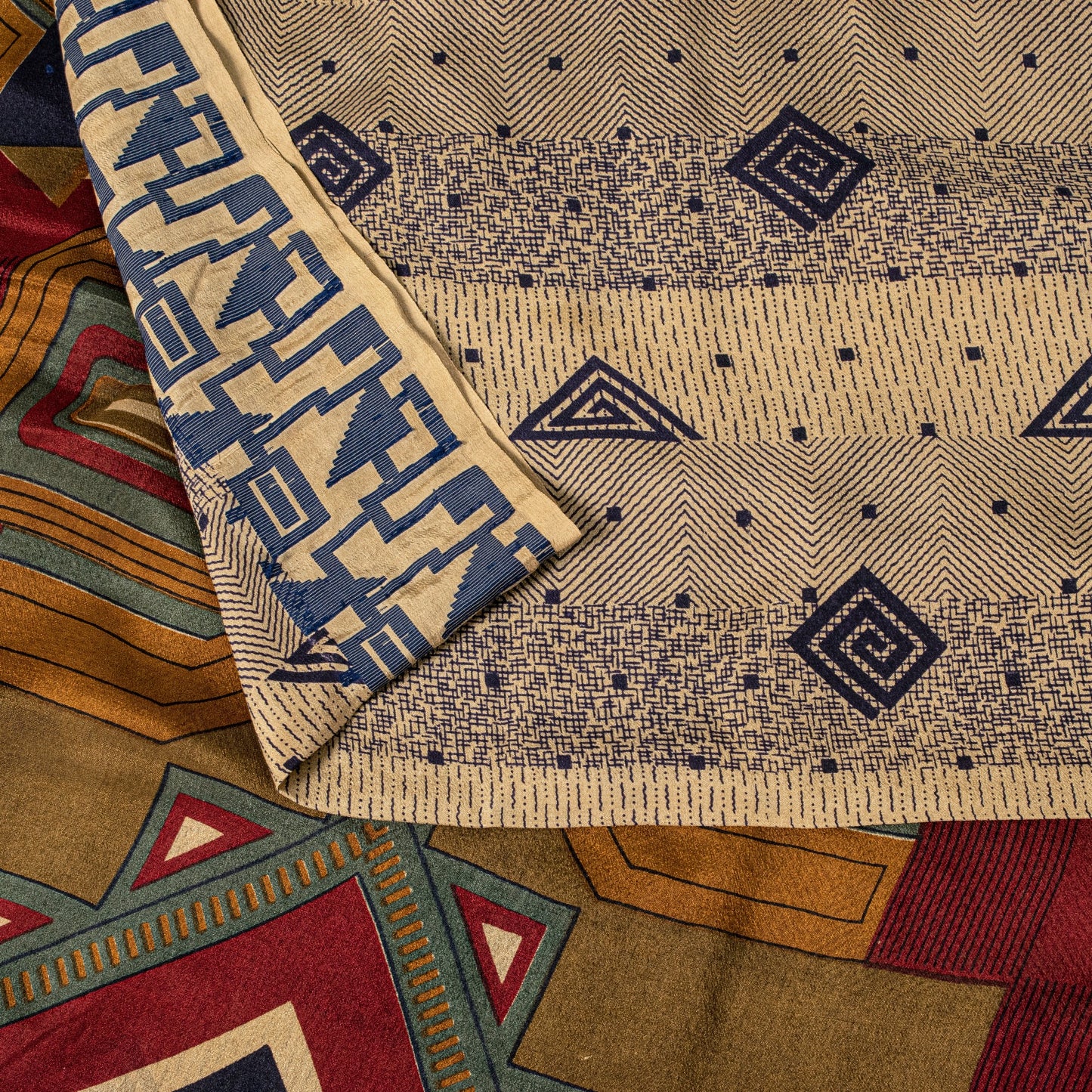Sanskriti Vintage Cream Soft Pure Silk Sari Geometric Digital Print Saree 5.5Yd