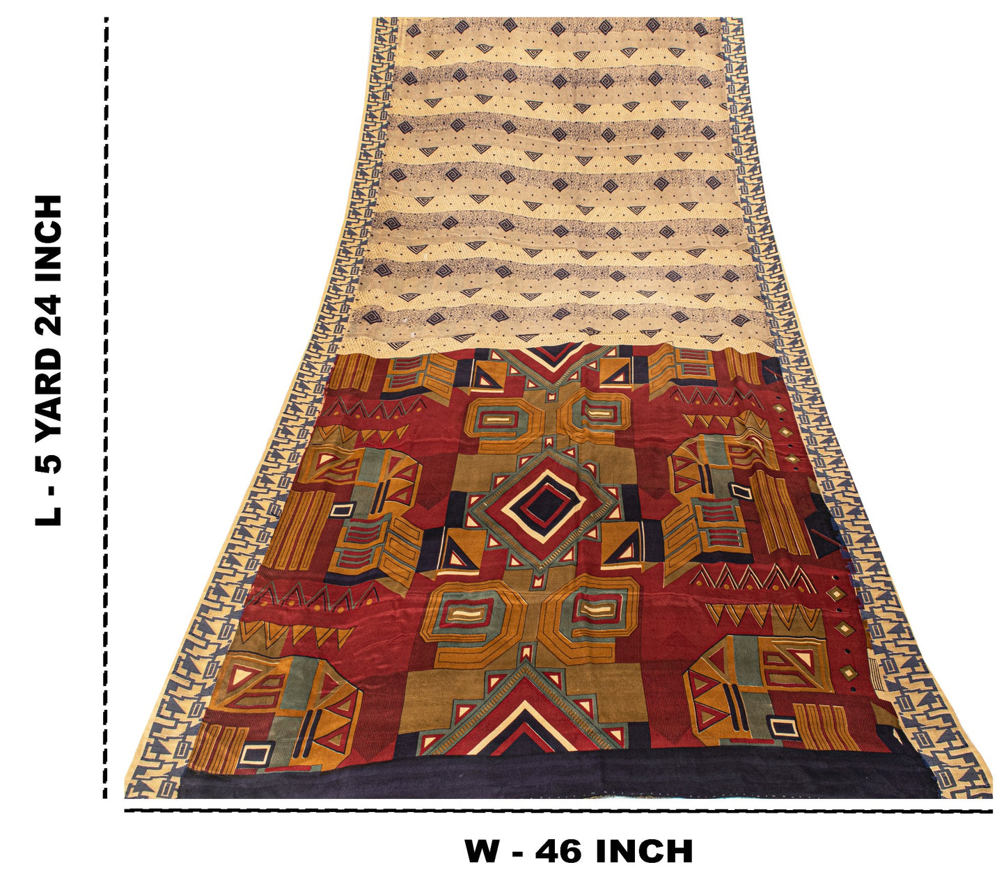 Sanskriti Vintage Cream Soft Pure Silk Sari Geometric Digital Print Saree 5.5Yd