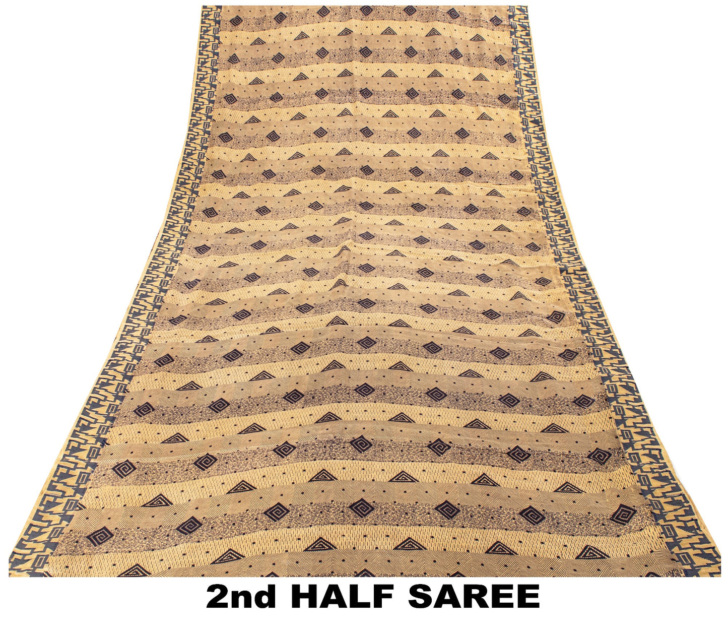 Sanskriti Vintage Cream Soft Pure Silk Sari Geometric Digital Print Saree 5.5Yd