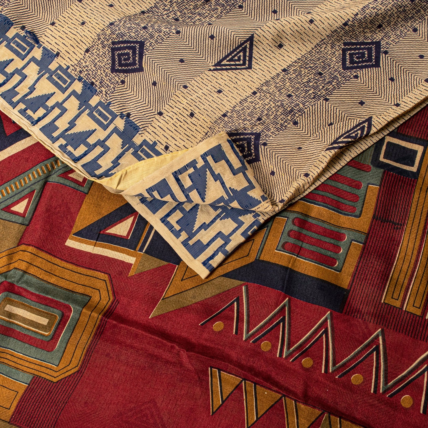Sanskriti Vintage Cream Soft Pure Silk Sari Geometric Digital Print Saree 5.5Yd