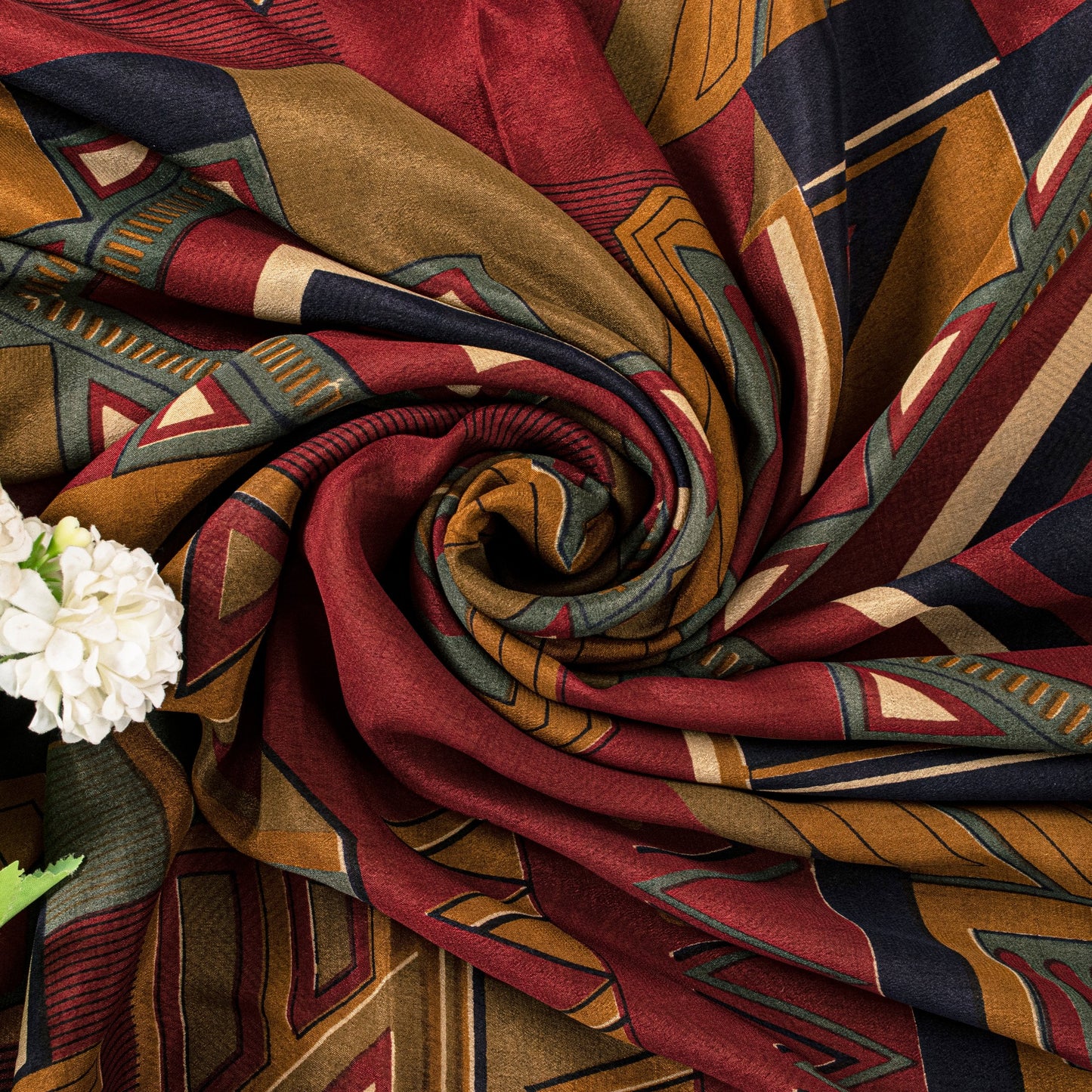Sanskriti Vintage Cream Soft Pure Silk Sari Geometric Digital Print Saree 5.5Yd