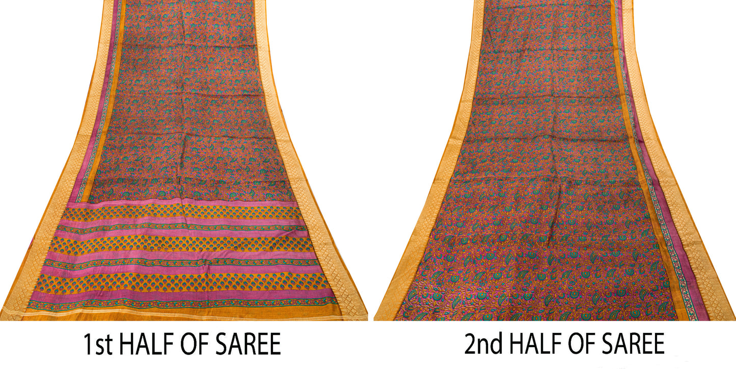 Sanskriti Vintage Sari Soft Magenta Pure Silk Floral Rotary Printed Saree 5.5Yd